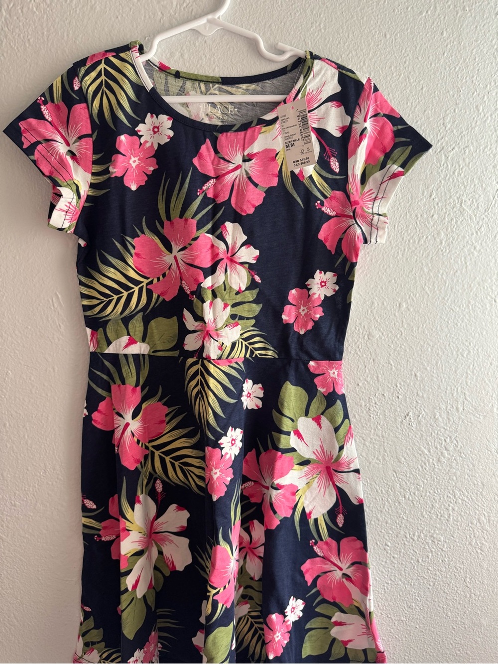 The Children's Place Navy Floral Tropical Knit Dress - Pink & Green